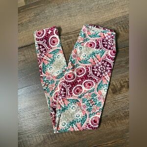 LuLaRoe Multi-Color Floral Medallion Leggings - Teal, Burgundy & Coral